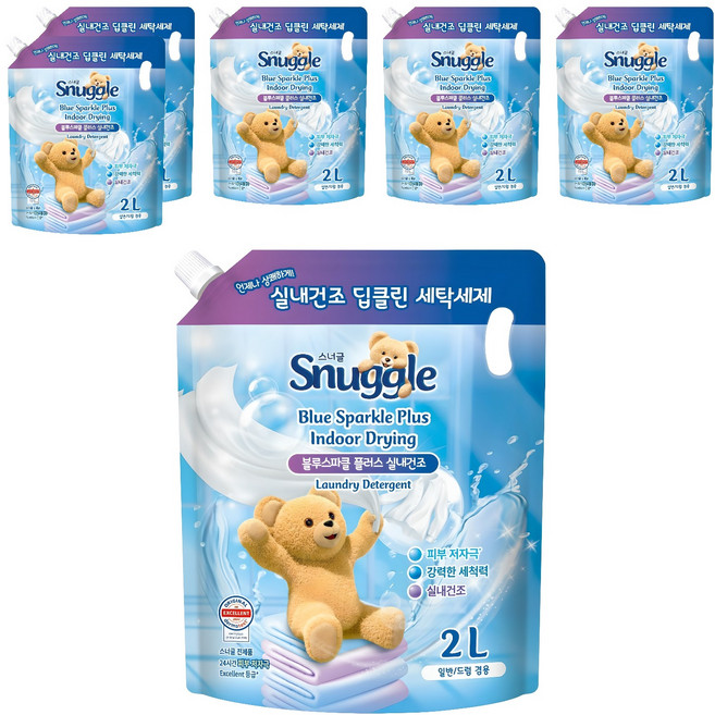 Snuggle 熊寶貝 Blue Sparkle Plus 室內晾乾液體洗衣精 補充包, 2L, 6個
