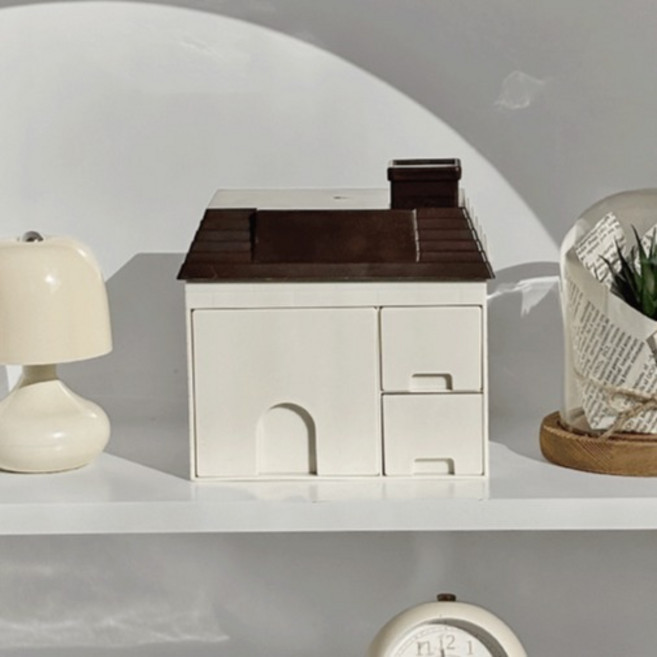 데미무드 덴 하우스 데스크 미니 서랍장, 1개, 진브라운 + 아이보리