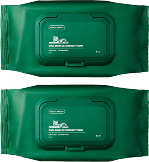 브이티코스메틱 시카 마일드 클렌징 티슈, 50매입, 2개