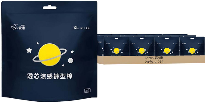 icon 愛康 透芯涼感褲型衛生棉, XL(臀圍90~115cm), 2片, 24包
