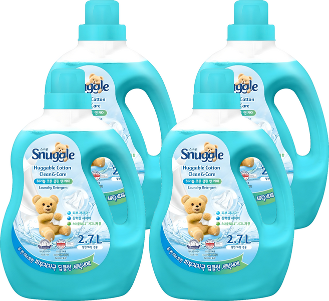 스너글 허거블 코튼 클린 앤 케어 액체 세탁세제 본품, 2.7L, 1개입, 4개