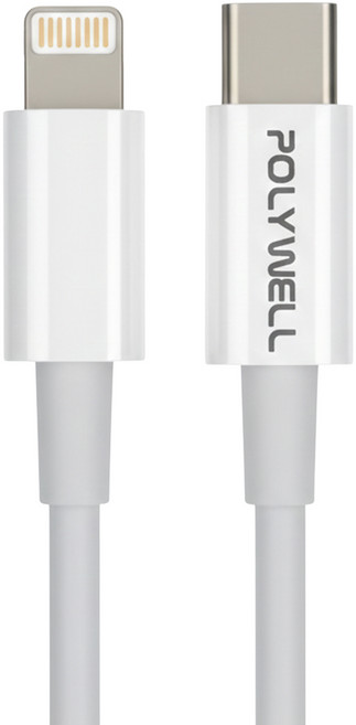 POLYWELL 寶利威爾 Type-C-Lightning 蘋果PD快充線, 白色(PW15-W45-A252), 1條, 0.2m