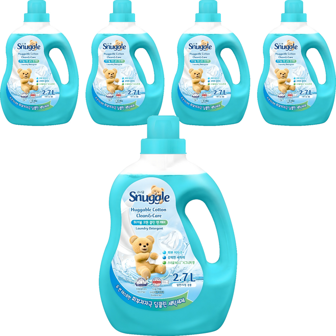 스너글 허거블 코튼 클린 앤 케어 액체 세탁세제 본품, 2.7L, 1개입, 5개
