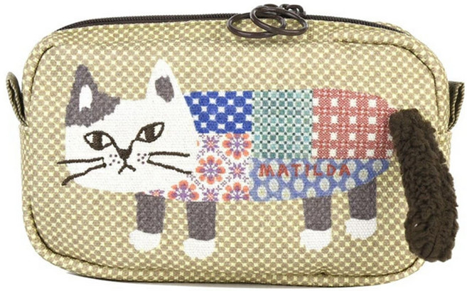 kUSUgURU JAPAN 日本眼鏡貓 立體尾巴造型 雙拉鍊扣環隨身包