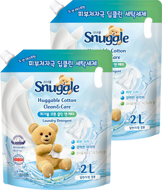 스너글 클린 앤 케어 허거블 액상세제 코튼향 리필, 2L, 1개입, 2개