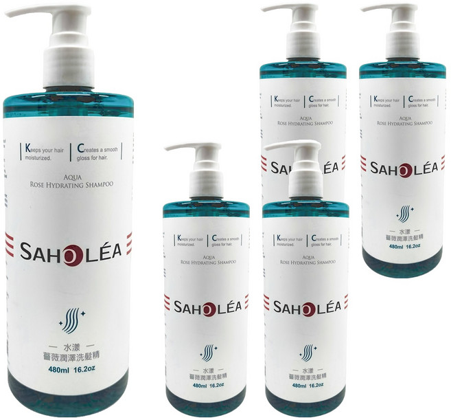 SAHOLEA 森歐黎漾 水漾薔薇潤澤洗髮精, 480ml, 5瓶