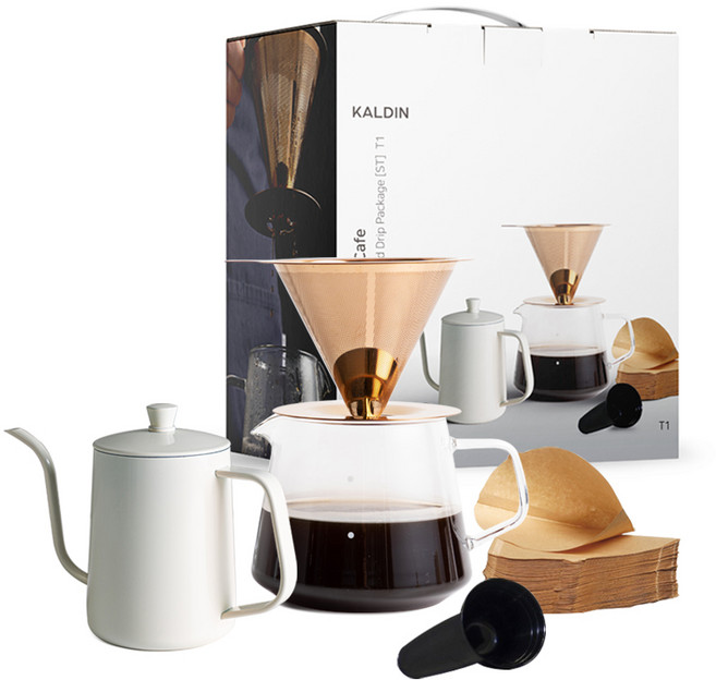 칼딘 홈카페 티타늄 핸드드립 실속 패키지 T1, 드리퍼 1p + 드립서버 1p + 드립포트 1p + 계량스푼 1p + 여과지 50p, 600ml, 1세트