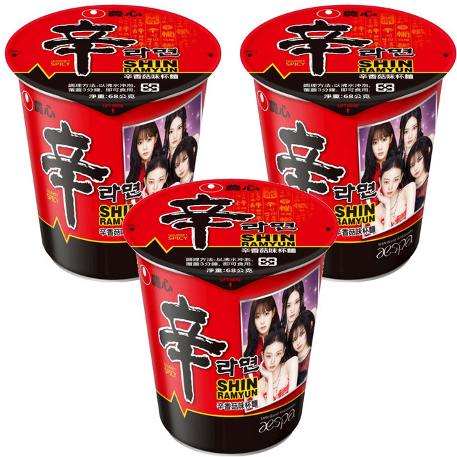 NONGSHIM 農心 辛拉麵 辛香菇味 杯麵 68g, 3入