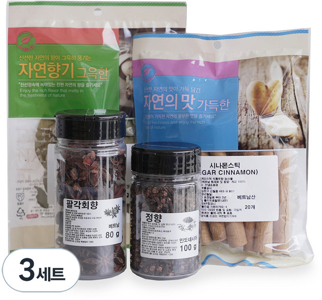 자연공방선율 뱅쇼 만들기 재료 팔각회향 80g + 정향 100g + 시나몬스틱 20개 + 월계수잎 10g 세트, 3세트