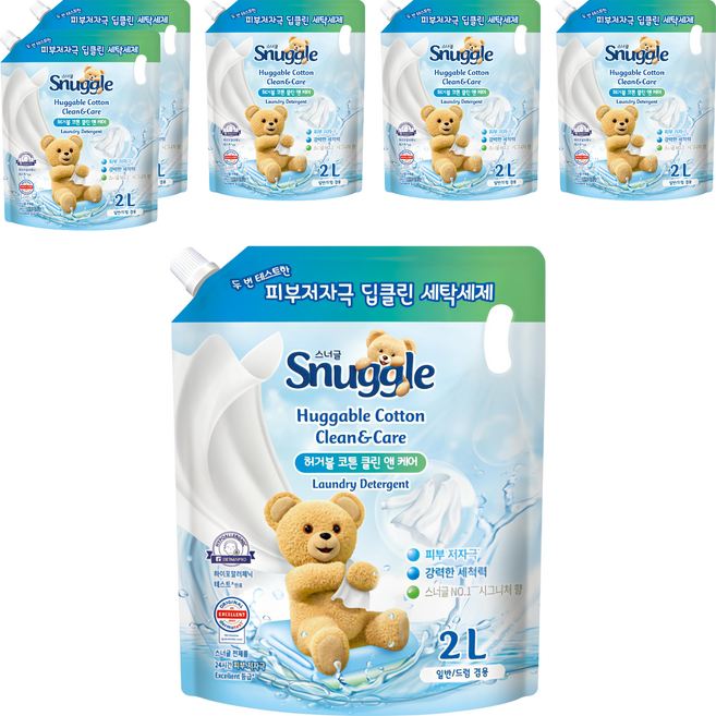 스너글 클린 앤 케어 허거블 액상세제 코튼향 리필, 2L, 1개입, 6개