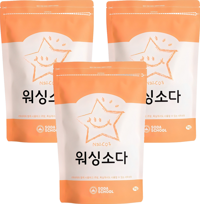 소다스쿨 워싱소다 세탁세제, 1kg, 3개