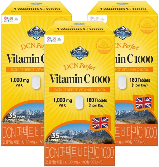다이아몬드캘리포니아뉴트리션 DCN 퍼펙트 비타민C 1000, 3개, 180정