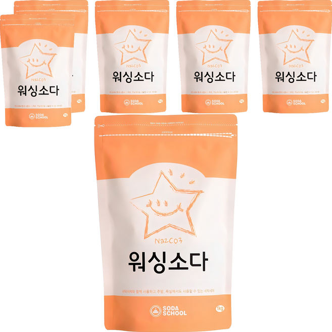 소다스쿨 워싱소다 세탁세제, 1kg, 6개