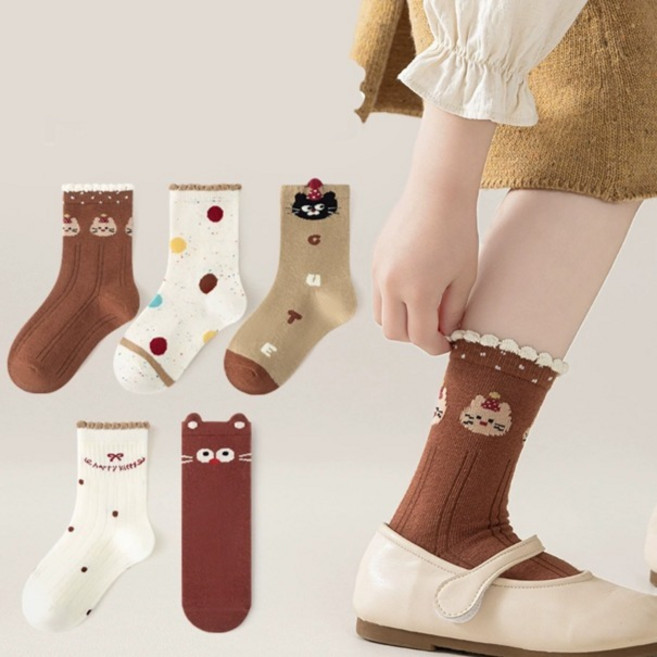 비단길 파티캣 딥브라운 양말 5켤레 세트