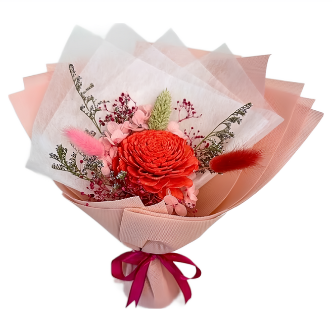 A-ONE 匯旺 索拉玫瑰花繡球花永生花束 C款 花束含包裝紙尺寸: 約 25 x 25 公分, 彩色
