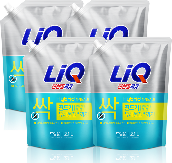 리큐 진한겔 하이브리드 드럼세탁기용 액상세제 리필, 2.1L, 4개