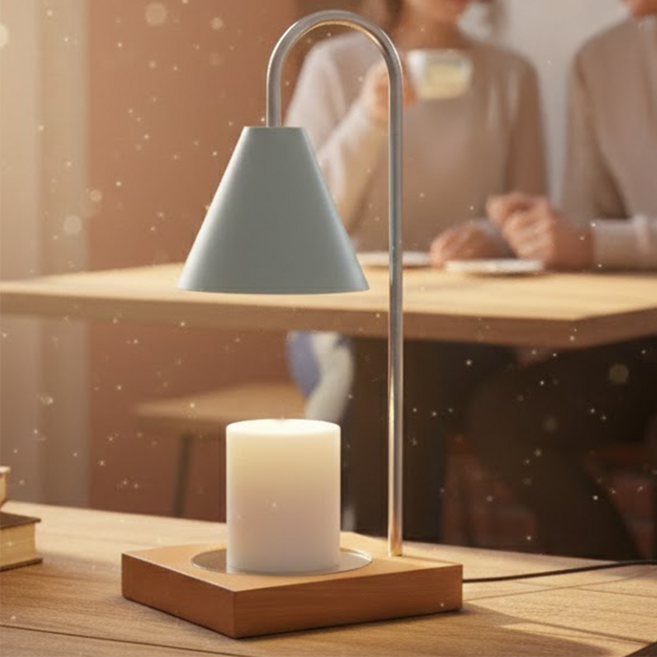 原木融蠟燈 定時 + 調光款 15 x 15 x 38cm, 霧面白胡桃木