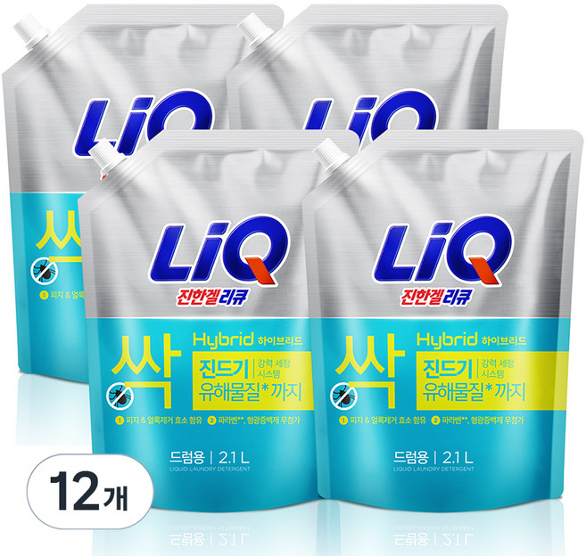 리큐 진한겔 하이브리드 드럼세탁기용 액상세제 플로럴 부케향 리필, 2.1L, 12개