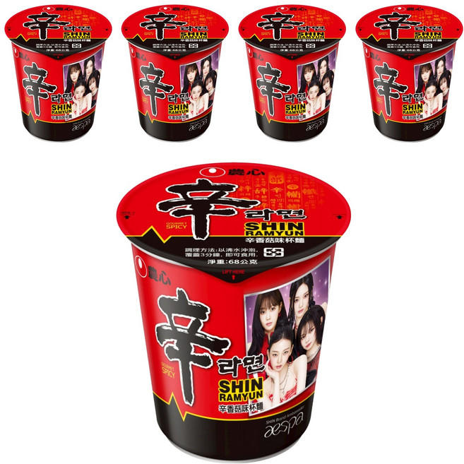 NONGSHIM 農心 辛拉麵 辛香菇味 杯麵 68g, 5入