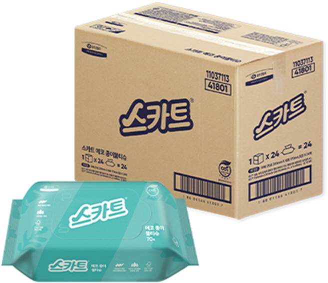 스카트 에코 종이 물티슈 리필형, 70개입, 24개