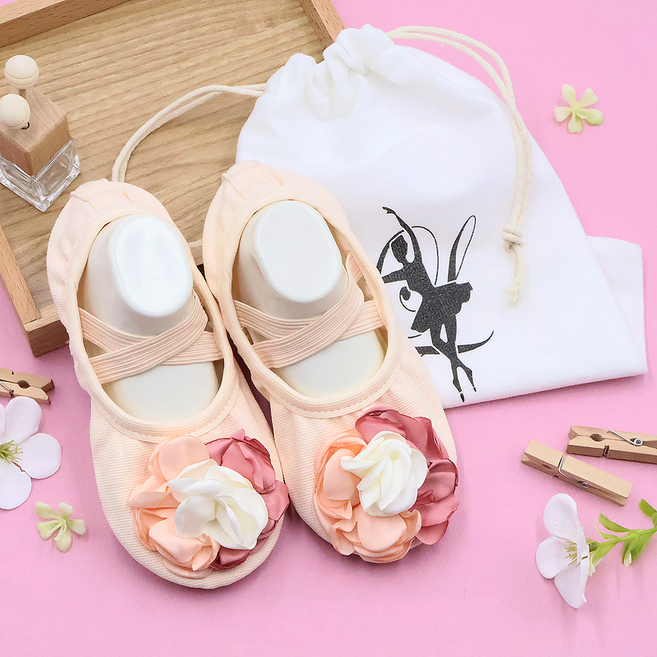 주)비단길 아동용 플론 플라워 발레슈즈 + 슈즈파우치 세트