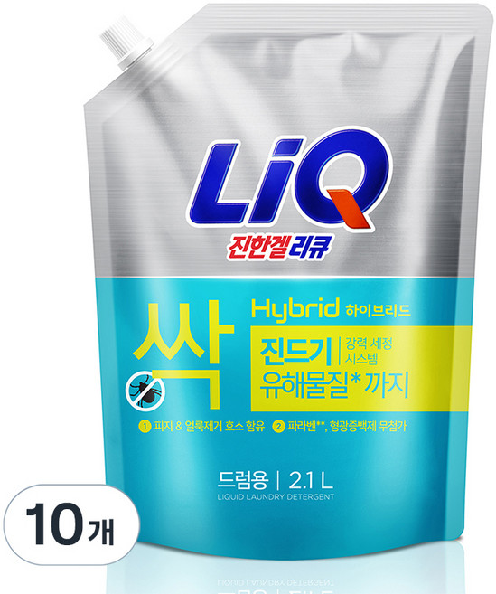 리큐 진한겔 하이브리드 드럼세탁기용 액상세제 리필, 2.1L, 10개