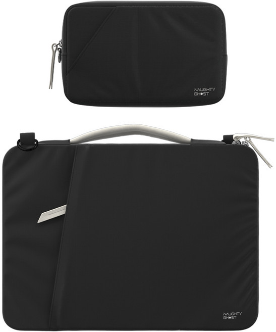 NAUGHTY GHOST 頑皮鬼 Atlas 防撞筆電包(含配件包/背帶)邊角防護設計 13~14吋適用, 經典黑, 1組