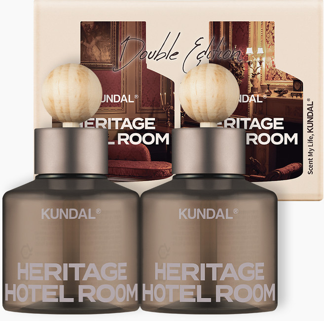 쿤달 퍼퓸 차량용 방향제 75ml 2p + 우드볼 스틱 2p 세트, 헤리티지 호텔 룸, 1세트