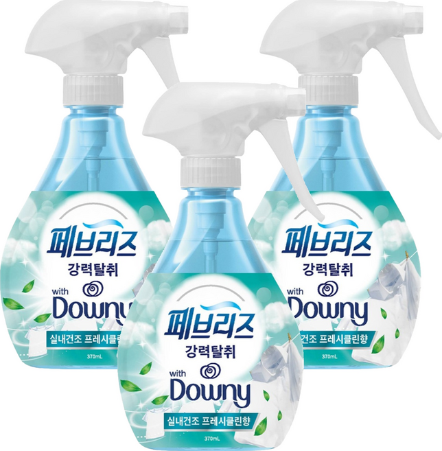 페브리즈 다우니 섬유탈취제 실내건조 프레시클린향 본품, 370ml, 3개
