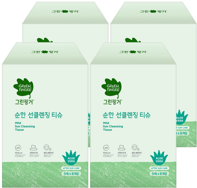 그린핑거 순한 선클렌징 티슈, 30매입, 4개