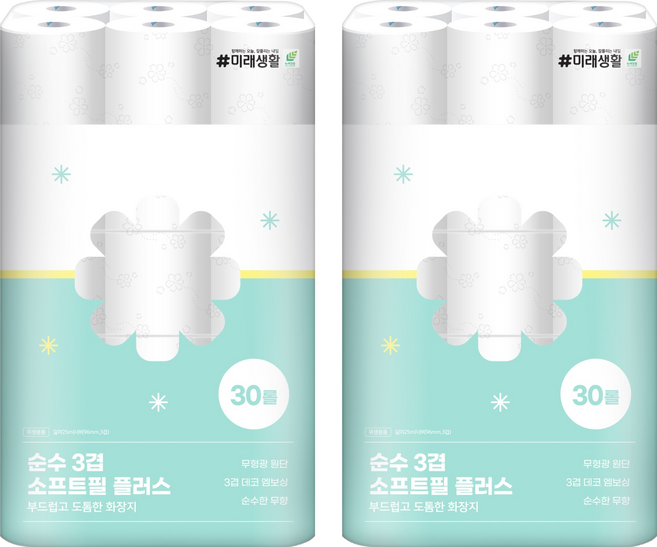 미래생활 순수 3겹 소프트필 플러스 화장지, 25m, 30롤, 2세트