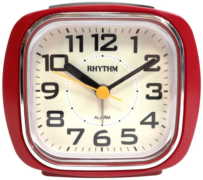 RHYTHM 日本麗聲時計 經典時尚漸進鬧鈴螢光面板鬧鐘, 櫻桃紅