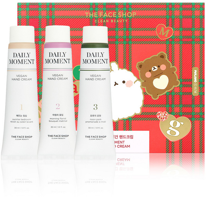 더페이스샵 몰랑이 에디션 데일리 모먼트 비건 핸드크림 3종 기프트 세트, 1세트