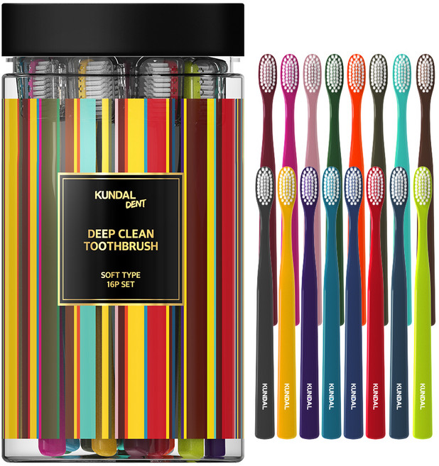 쿤달 딥 클린 항균 이중 미세모 부드러운 칫솔, 16개입, 1개