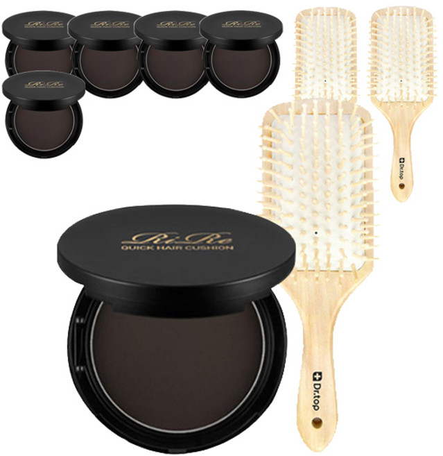리르 퀵 헤어 커버 쿠션 2p + 우드브러쉬 세트, 커버쿠션(내추럴 브라운), 3세트