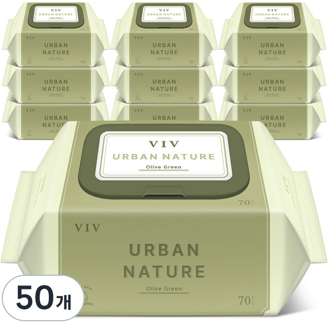 비브어반네이처 저자극 아기물티슈 캡형 올리브 그린, 75g, 70매, 50개