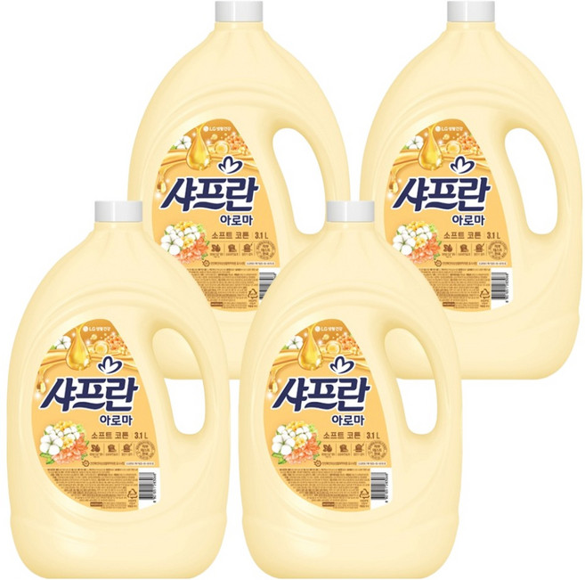 샤프란 아로마 에이 섬유유연제 소프트 코튼 본품, 3.1L, 1개입, 4개