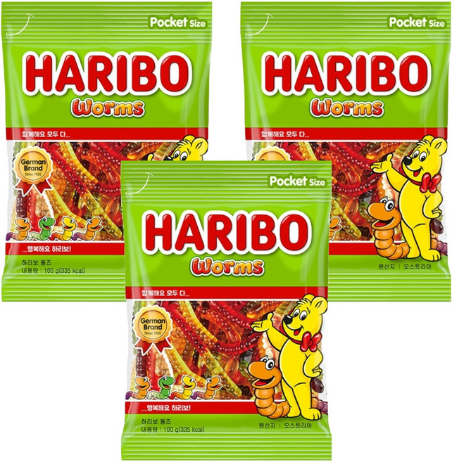 하리보 웜즈 젤리, 100g, 3개