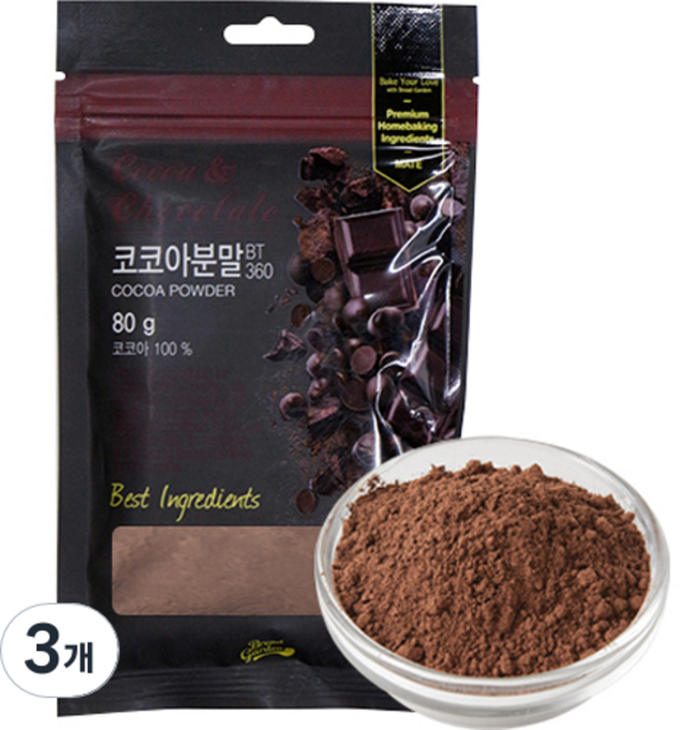 브레드가든 템퍼링이 되어있는 코코아파우더, 1개입, 3개, 80g