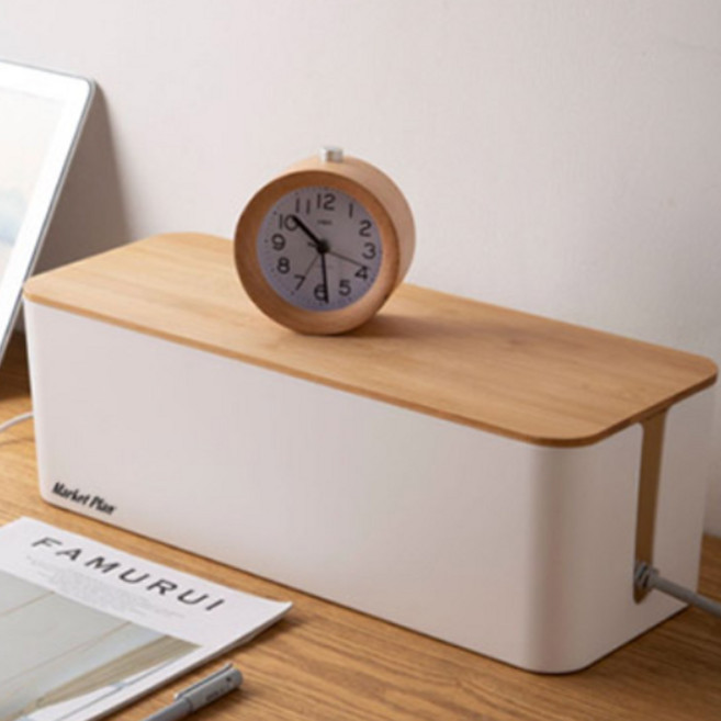 마켓플랜 심플 멀티탭 정리함, 1개, 우드화이트