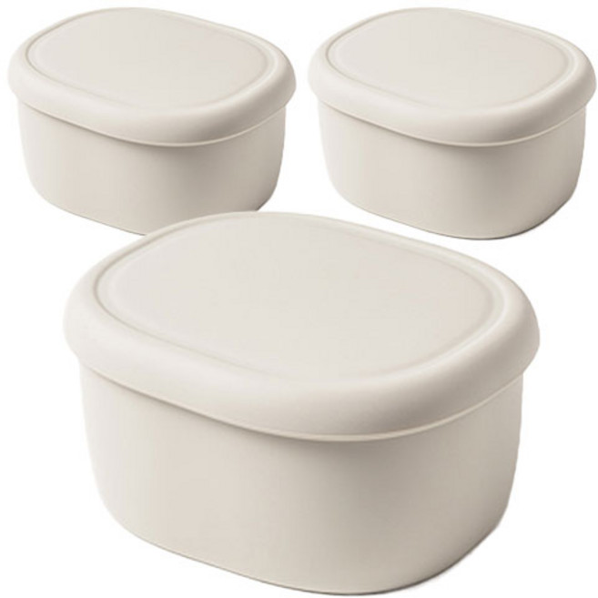 키친팩토리 파스텔 실리콘 라운드 밀폐용기 아이보리, 3개, 200ml