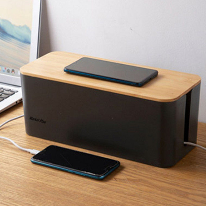 마켓플랜 심플 멀티탭 정리함, 1개, 우드블랙