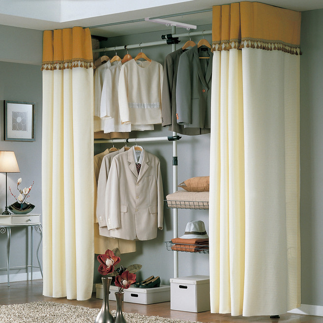 가화홈시스 패브릭 바구니형 3단 드레스룸 행거 커튼 선택형 HLB3302, B오렌지