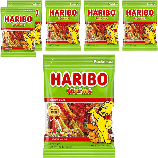 하리보 웜즈 젤리, 100g, 6개