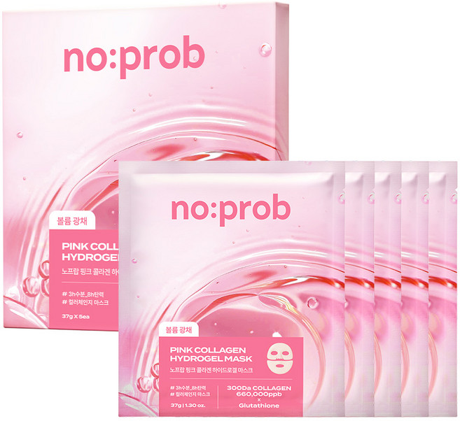 노프랍 핑크 콜라겐 하이드로겔 마스크, 1개, 5개입