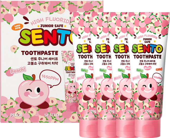 SENTO 兒童SAFE高含氟口氣護理牙膏 水蜜桃香, 120g, 4個