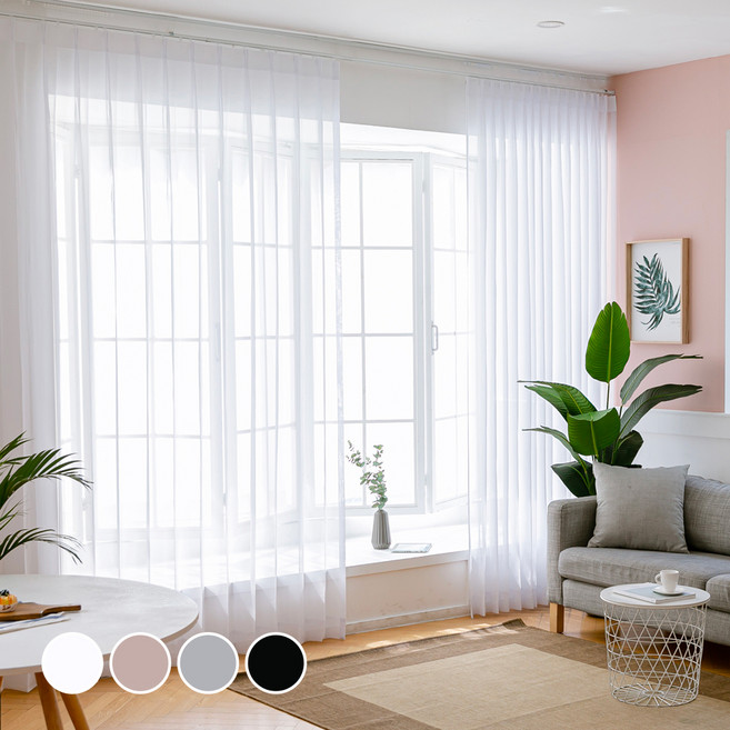 뷰하우스 쉬폰 나비주름 속커튼 2p + 커튼끈 2p