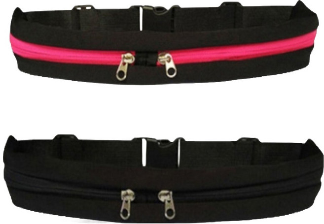링크코드 스포츠 슬림 더블 허리백, 블랙, 핑크, 2개