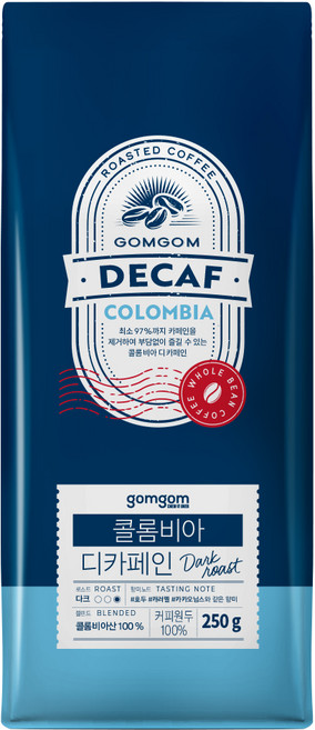 gomgom 哥倫比亞低咖啡因咖啡豆, 咖啡豆(無研磨), 250g, 1包