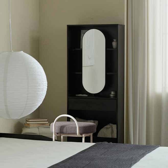 파로마 루르 스탠드 화장대 + 랭거스툴 세트 방문설치, 블랙(화장대), 화이트진그레이(스툴)